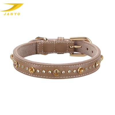 JANYO New design comfortable soft leather rhinestone luxury dog collar